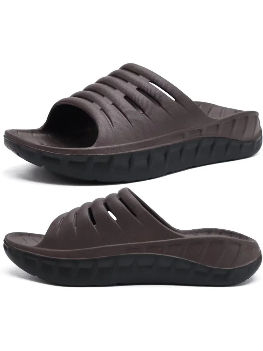 Men's Brown Sandals Orthotic Arch Support Open Toe Sport Slides Thick Cushion